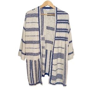 J. Jill Pure 100% Cotton Knit Oversized Boho Striped Open 3/4 Sleeves Cardigan S